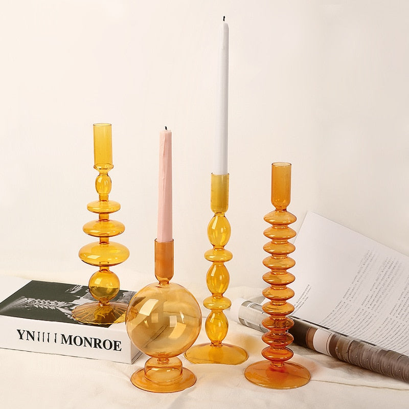 Farverige Borosilikat Glas Lysestager med Abstrakt Charme Candle Holders Tech Butik