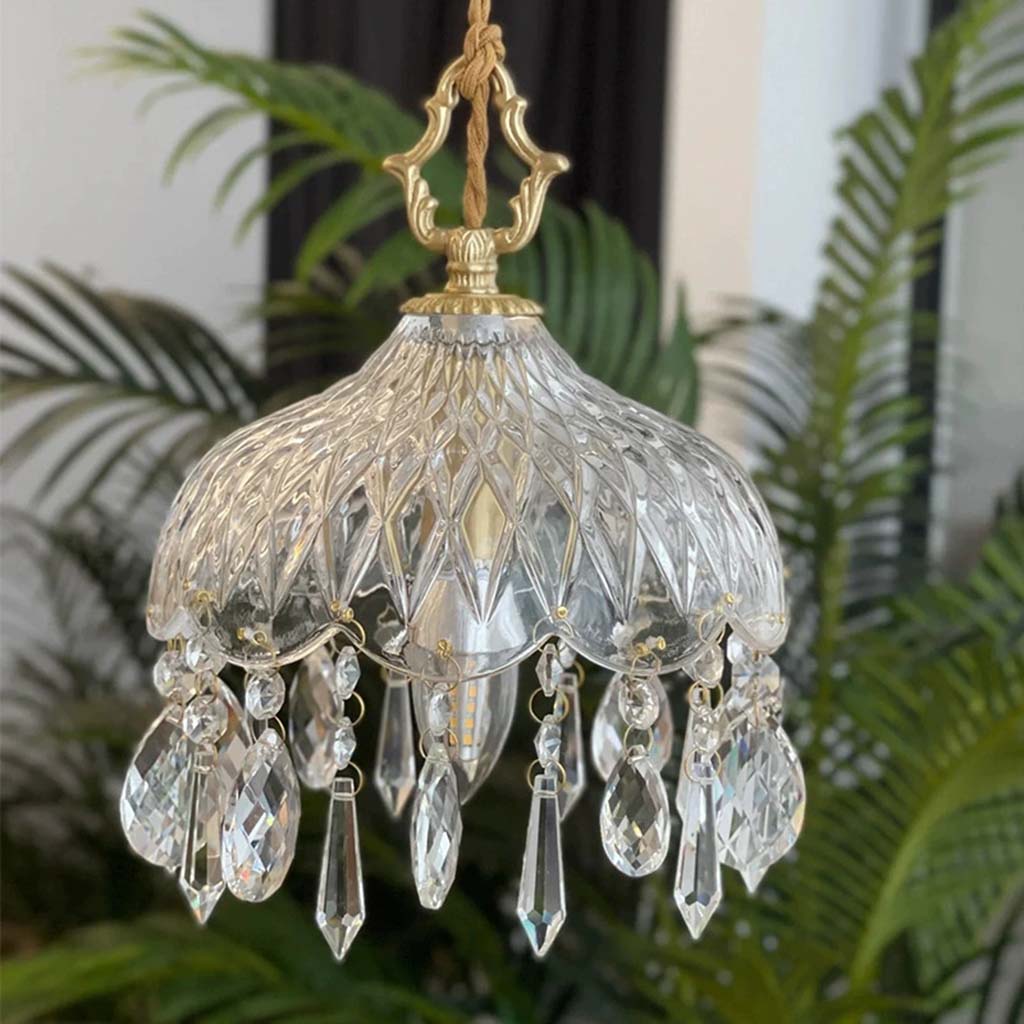 Retro Messing Krystal Glas Pendellampe – Vintage Elegant Belysning til Klassiske Interiører Pendant Lights Tech Butik