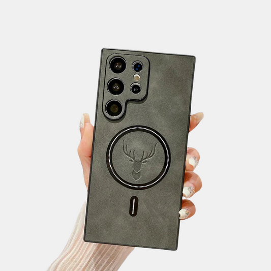 Premium Læder Samsung Cover – Understøtter Magnetisk Trådløs Opladning Mobiltelefoncovers Tech Butik Galaxy S24 Grå