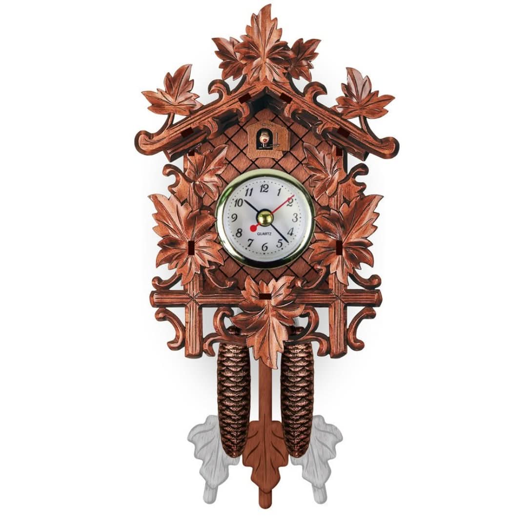 Retro Kukur Vægur med Svingende Pendul Ure Tech Butik Ahornblade (lille format)
