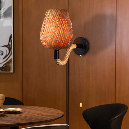 Retro Væglampe i Bambus og Rattan med Håndtag af Hampereb Lamp Tech Butik