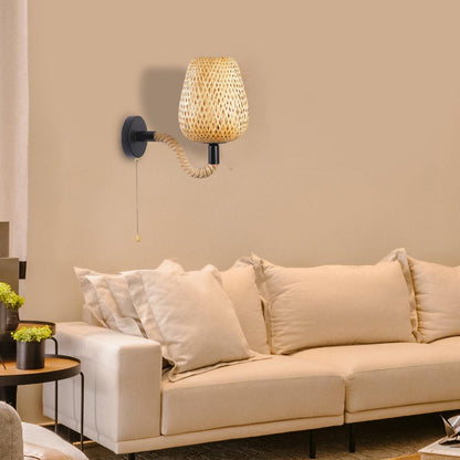 Retro Væglampe i Bambus og Rattan med Håndtag af Hampereb Lamp Tech Butik