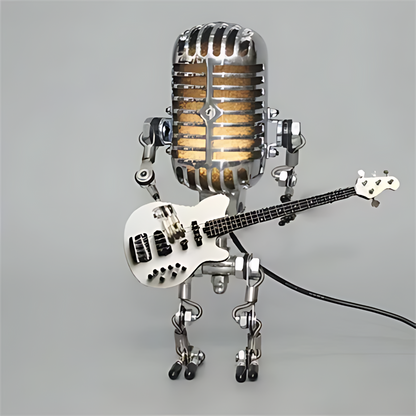 Unik Robot Bordlampe med Guitar – Moderne Dekorativ Natlampe Belysning Tech Butik Hvid guitar