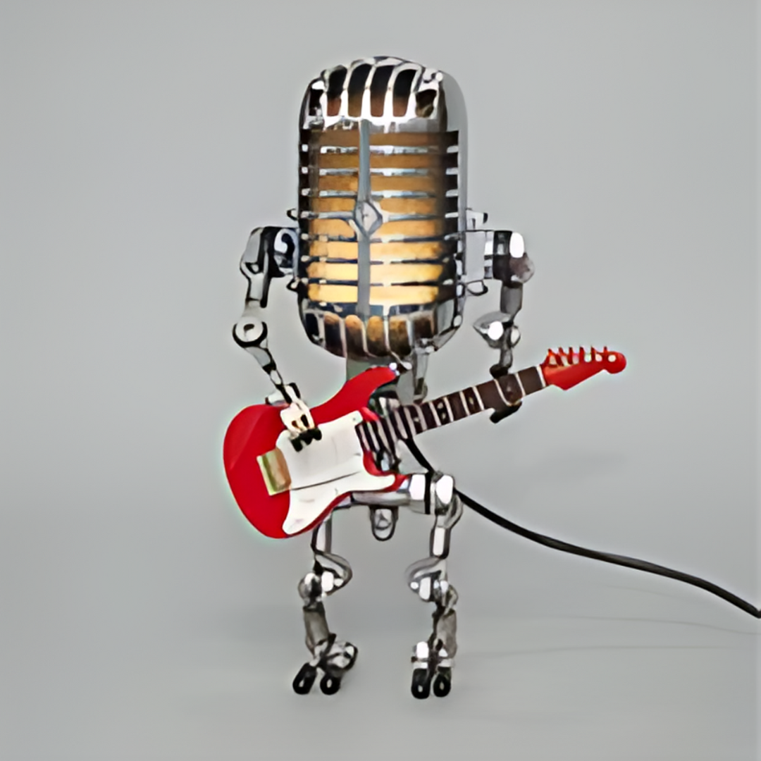 Unik Robot Bordlampe med Guitar – Moderne Dekorativ Natlampe Belysning Tech Butik Rosa guitar