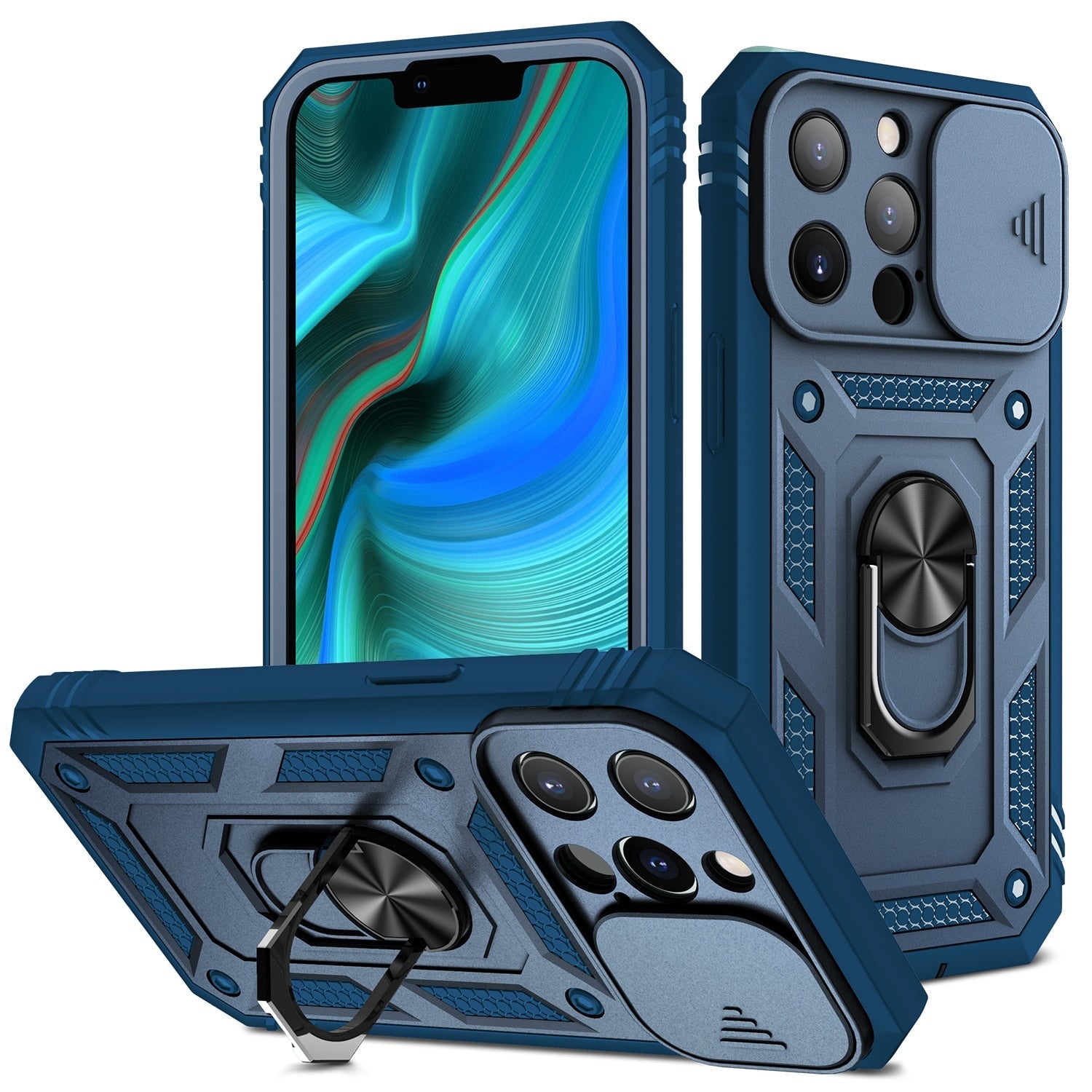 Robust Militærklasse Armor iPhone Cover – 360° Beskyttelse, Stødsikkert & MagSafe Mobiltelefoncovers Tech Butik iPhone 17 Pro Max Blå