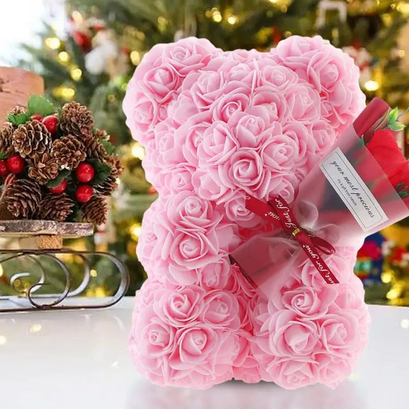 Romantisk Teddybjørn med Blomst – Krammevenlig Gave til Kæresten Fyldte dyr og bløde legetøj Tech Butik Lys rosa