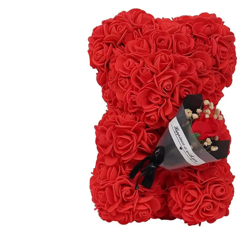 Romantisk Teddybjørn med Blomst – Krammevenlig Gave til Kæresten Fyldte dyr og bløde legetøj Tech Butik Rød