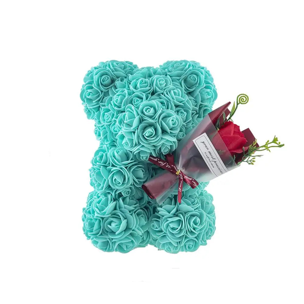 Romantisk Teddybjørn med Blomst – Krammevenlig Gave til Kæresten Fyldte dyr og bløde legetøj Tech Butik Blå
