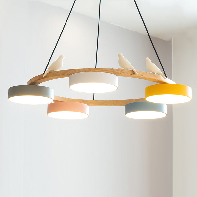 Rund Fugl Lysekrone med Naturinspireret Design lampe Tech Butik 5 Hoveder ∅ 72 cm x H 14 cm Farverig Varmt Lys