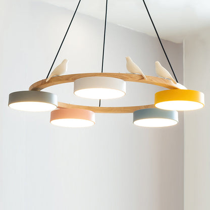 Rund Fugl Lysekrone med Naturinspireret Design lampe Tech Butik 5 Hoveder ∅ 72 cm x H 14 cm Farverig Varmt Lys