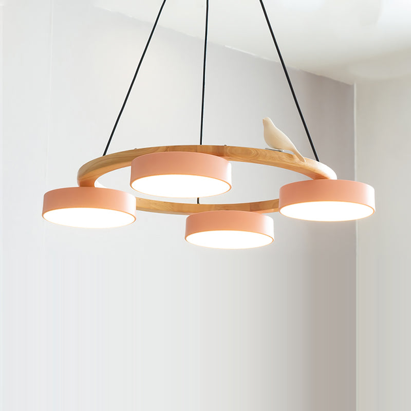 Rund Fugl Lysekrone med Naturinspireret Design lampe Tech Butik 4 Hoveder ∅ 65 cm x H 14 cm Orange Pink Varmt Lys