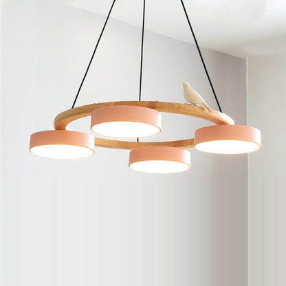 Rund Fugl Lysekrone med Naturinspireret Design lampe Tech Butik 4 Hoveder ∅ 65 cm x H 14 cm Orange Pink Varmt Lys