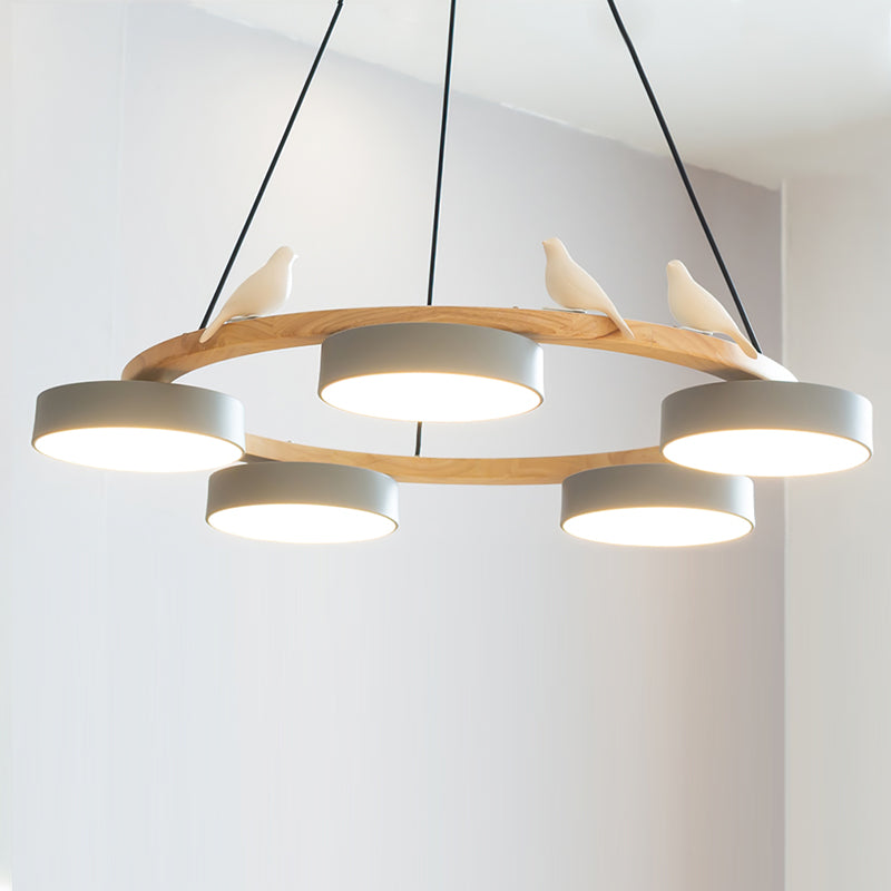 Rund Fugl Lysekrone med Naturinspireret Design lampe Tech Butik 5 Hoveder ∅ 72 cm x H 14 cm Grå Varmt Lys