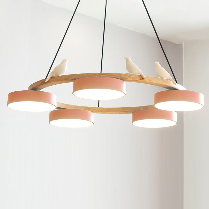 Rund Fugl Lysekrone med Naturinspireret Design lampe Tech Butik 5 Hoveder ∅ 72 cm x H 14 cm Orange Pink Varmt Lys
