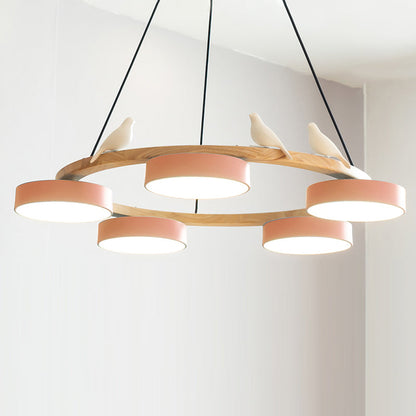 Rund Fugl Lysekrone med Naturinspireret Design lampe Tech Butik 5 Hoveder ∅ 72 cm x H 14 cm Orange Pink Varmt Lys