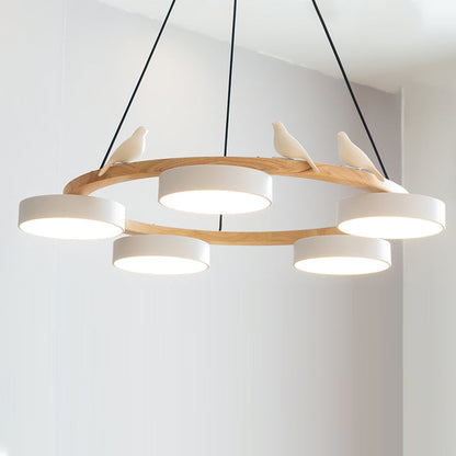 Rund Fugl Lysekrone med Naturinspireret Design lampe Tech Butik 5 Hoveder ∅ 72 cm x H 14 cm Hvid Varmt Lys