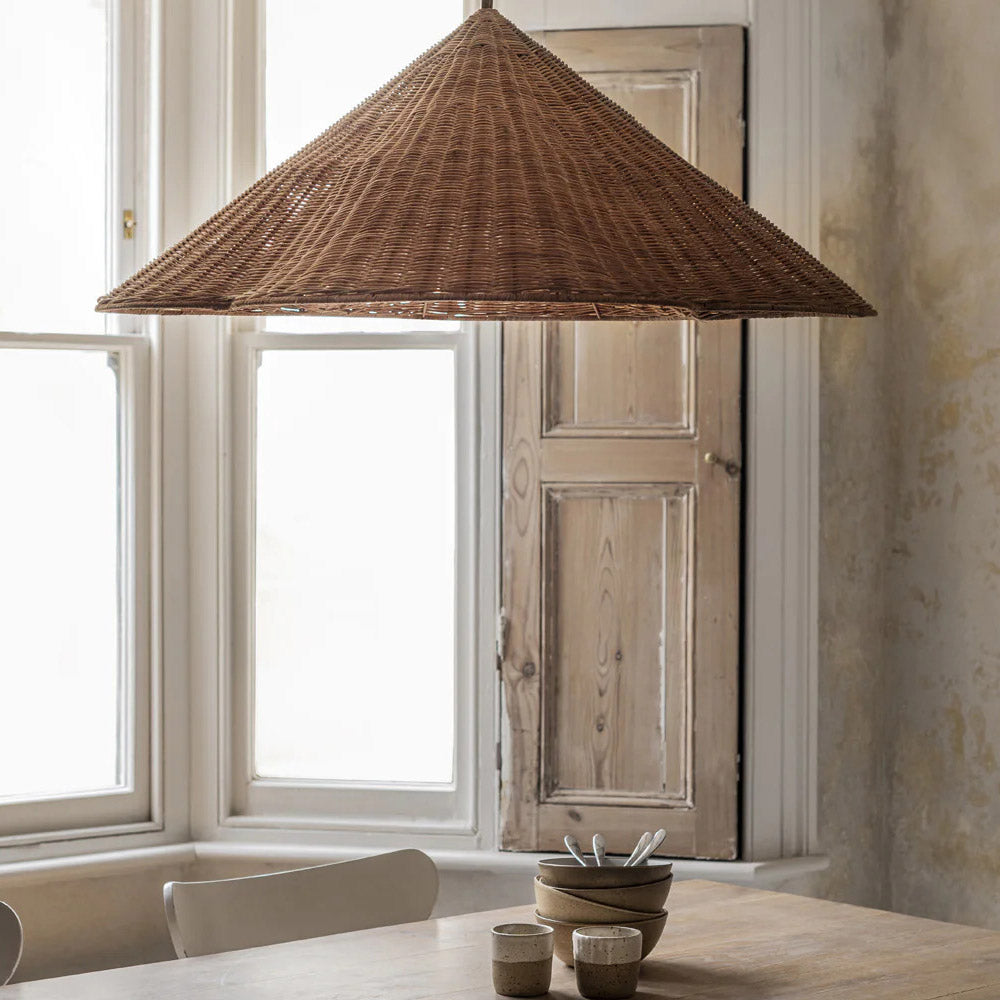 Hængelampe i Rustikt Flettet Rattan – Loftlampe Belysning Tech Butik