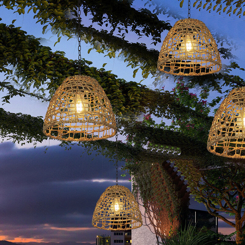 Rustik Solarlampe til Udendørs Brug - Håndvævet Rattan og Jern, IP65 Hængende lampe Tech Butik Rattan Sol