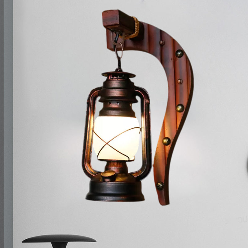 Rustik Opalglas Væglampe – Antik Kobber Sconce med Petroleum-Style Design Væglamper Tech Butik