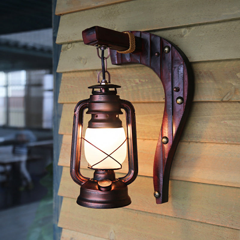 Rustik Opalglas Væglampe – Antik Kobber Sconce med Petroleum-Style Design Væglamper Tech Butik