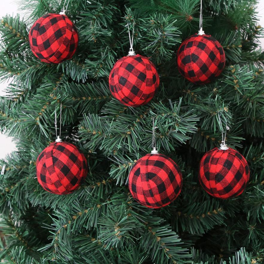 Rustikke Julekugler i Plaid – Sæt af 6 eller 24 til Hyggelig Juledekoration Julepynt Tech Butik Ternet Rød 6 Stykker