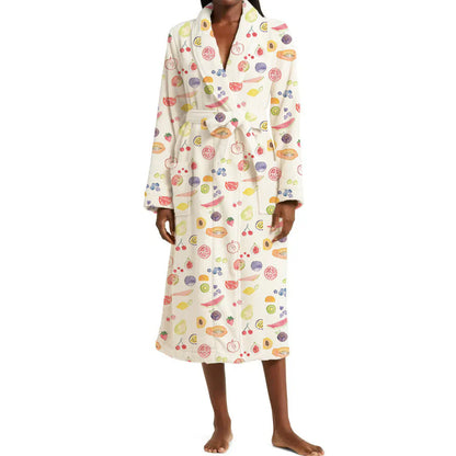 Blomsterprint Kvinders Morgenkåbe – Blød Flannel Badekåbe med Sjalskrave Women's Robes Tech Butik Hvid S