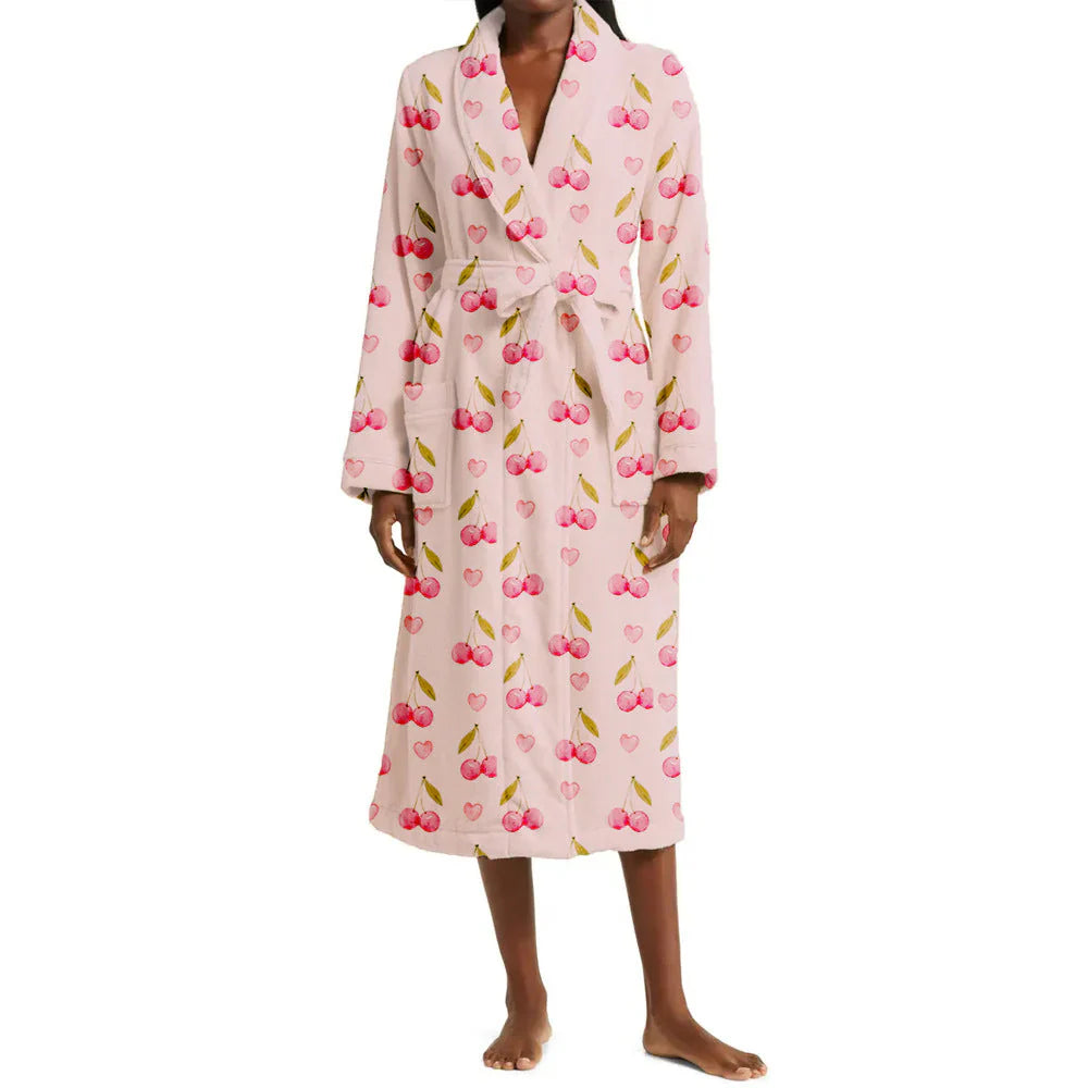 Blomsterprint Kvinders Morgenkåbe – Blød Flannel Badekåbe med Sjalskrave Women's Robes Tech Butik Pink S