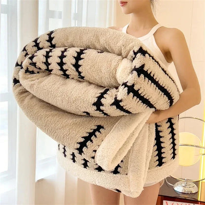 Minimalistisk Flannel Tæppe med Sherpa Fleece – Blød Hygge og Moderne Komfort Blanket Tech Butik Kast 100x150 cm Kaffe
