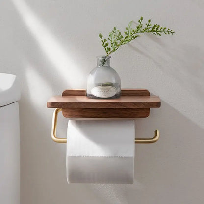 Moderne Vægmonteret Toiletrulleholder i Valnød med Praktisk Hylde Bathroom Accessories Tech Butik