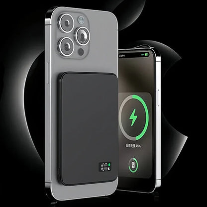 Ultra-Tynd Ekstern Batteripakke – Hurtig Magnetisk Trådløs Oplader med LED-Display Power Banks Tech Butik Sort 5000 mAh