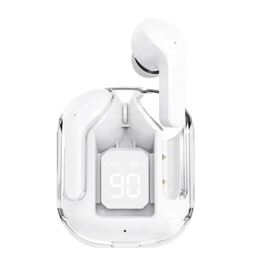 T2 Trådløse Bluetooth Øretelefoner – Transparent Design & HiFi Lyd Earphone Tech Butik Hvid