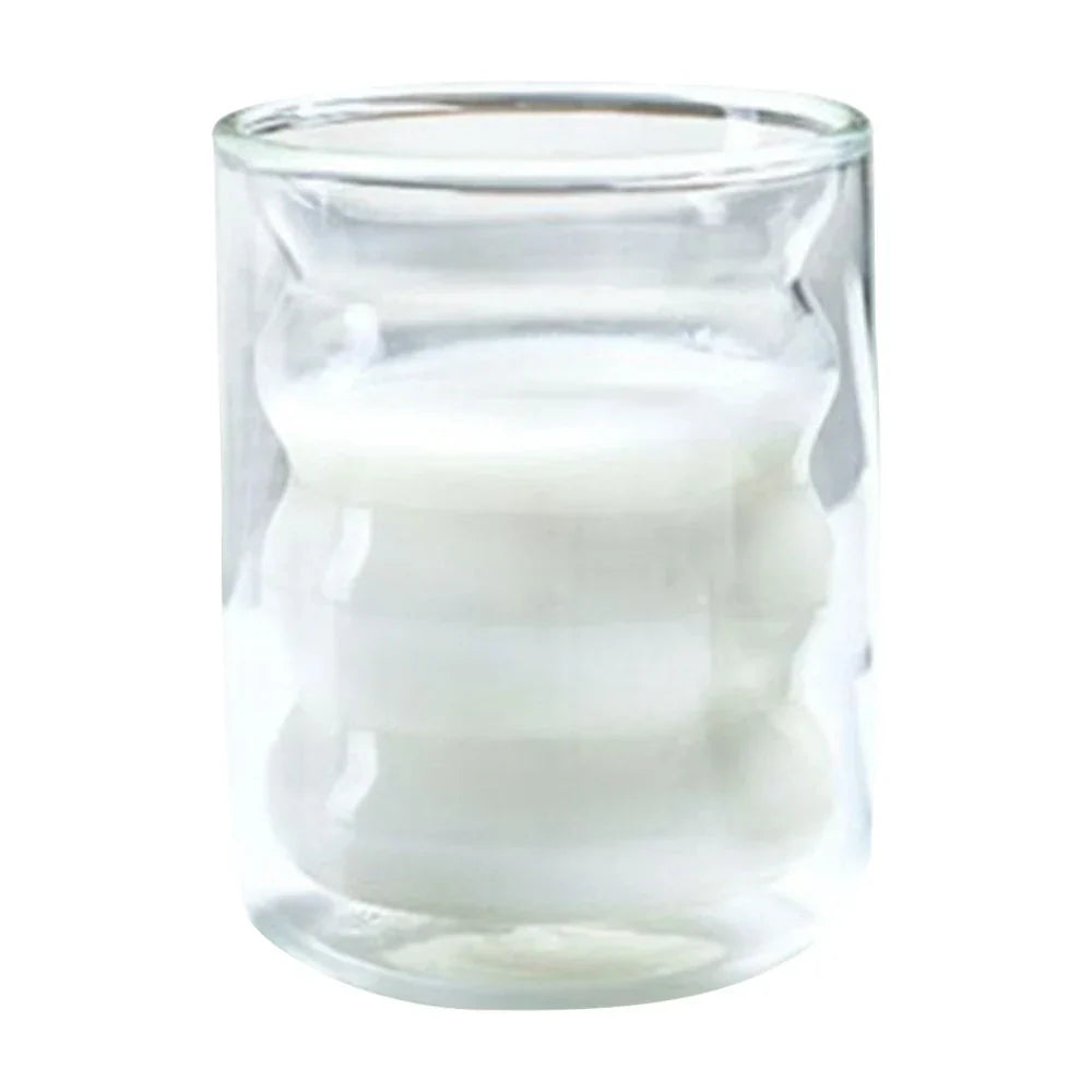 Bølgedesign Dobbelvæg Glas Krus – Gennemsigtigt, Varmeresistent & Isoleret kitchen accessory Tech Butik Hvid 300ml