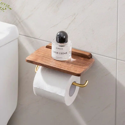 Moderne Vægmonteret Toiletrulleholder i Valnød med Praktisk Hylde Bathroom Accessories Tech Butik