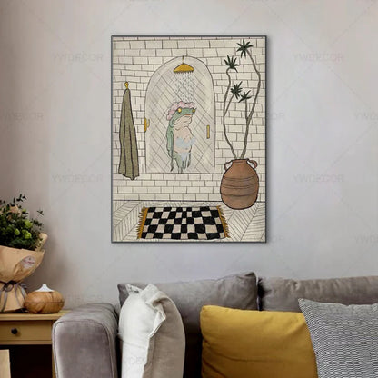 Charmerende Badefrø Vægkunst – Muntert Tegneserie Dyr Motif Home & Decor Tech Butik