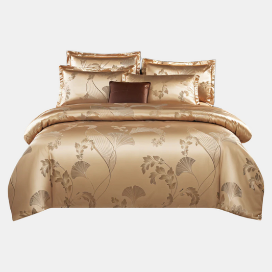 Satin Chic Blomsterprint Dynebetrækssæt for Luksuriøs Soveværelseskomfort & Stil Sengetøj Tech Butik Guld 150 x 200 cm