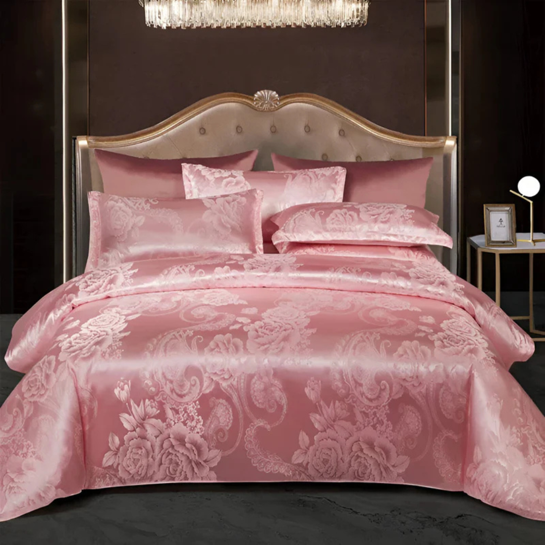 Flot Satin Dynebetræk med Blomstermønster – Luksuriøst Sengetøjssæt Sengetøj Tech Butik Rosé 150 x 200 cm