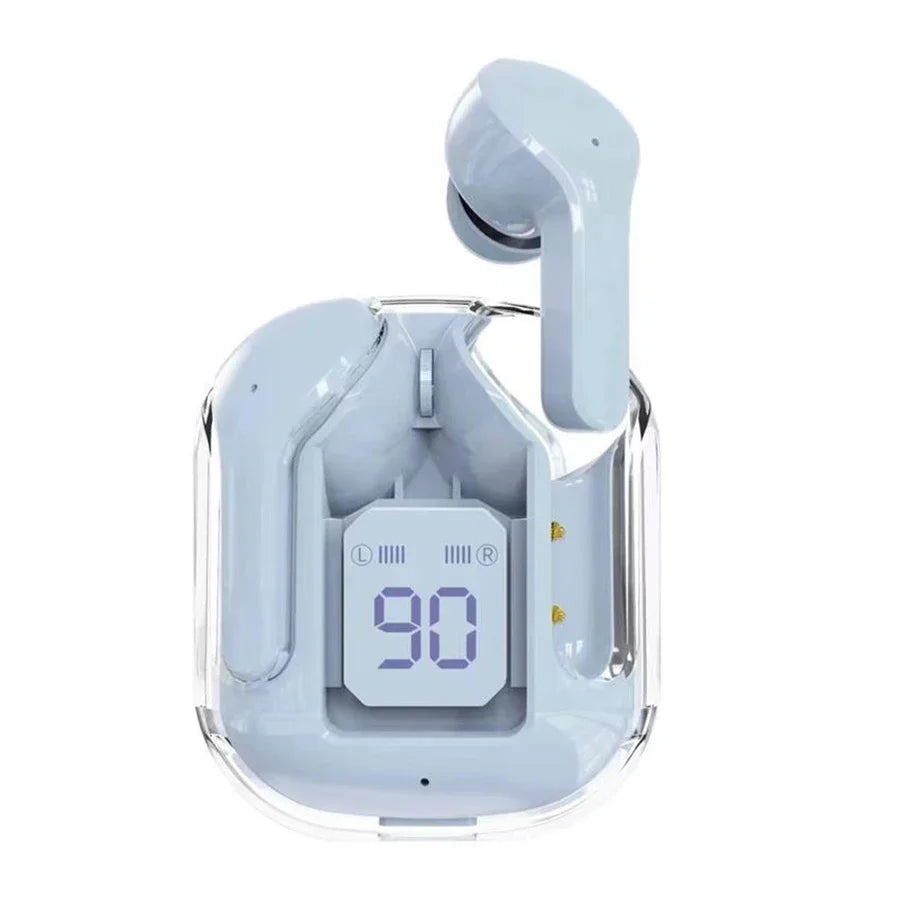 T2 Trådløse Bluetooth Øretelefoner – Transparent Design & HiFi Lyd Earphone Tech Butik Blå