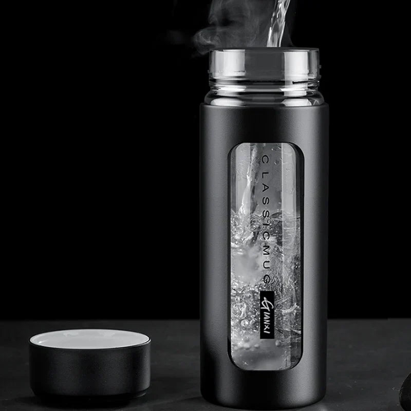 Dobbelvægget Glas Vandflaske med Låg – Isoleret Bærbar Tekop og Kaffekop kitchen accessory Tech Butik