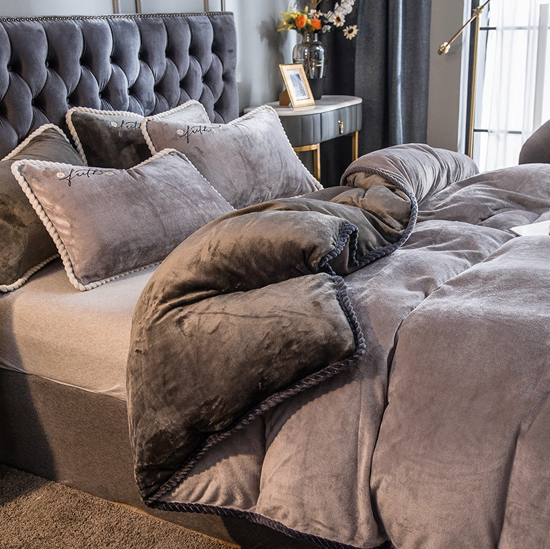 Luxuriøst Velour Sengetøjssæt – Blødt, Elegant & Ultra-Hyggeligt Bedding Set Tech Butik Lysegrå og mørkegrå Dronning 4-delt sæt