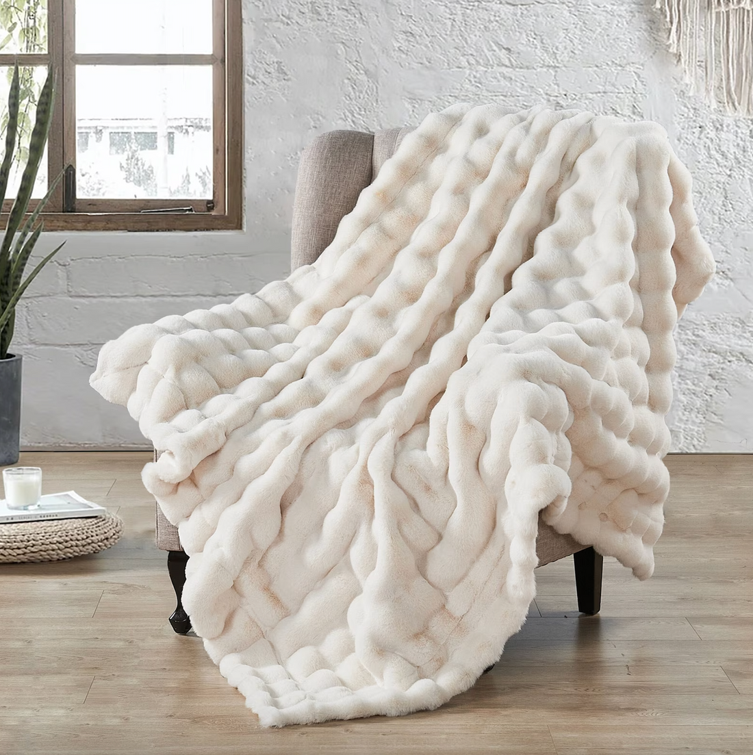 Super Blød Fluffy Luksus Kaninpels Wave Tæppe – Varme, Komfort og Stil Blanket Tech Butik