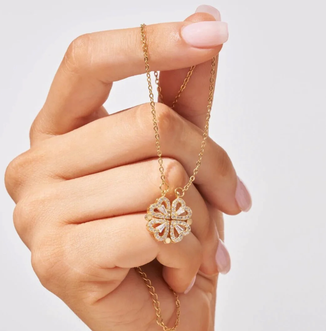Elegant 2-i-1 Hjerte- og Firkløverhalskæde – Symbolsk Heldpendant til Kvinder Necklaces Tech Butik