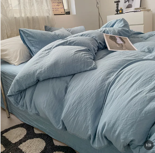 Minimalistisk Bomulds Sengetøjssæt – Enkel Elegance med Hygge og Komfort Bedding Tech Butik Lyseblå Tvilling