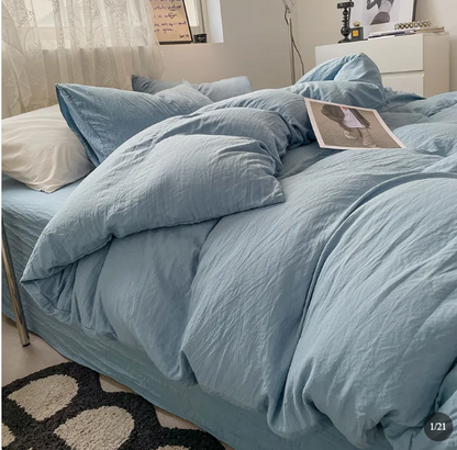 Minimalistisk Bomulds Sengetøjssæt – Enkel Elegance med Hygge og Komfort Bedding Tech Butik Lyseblå Tvilling
