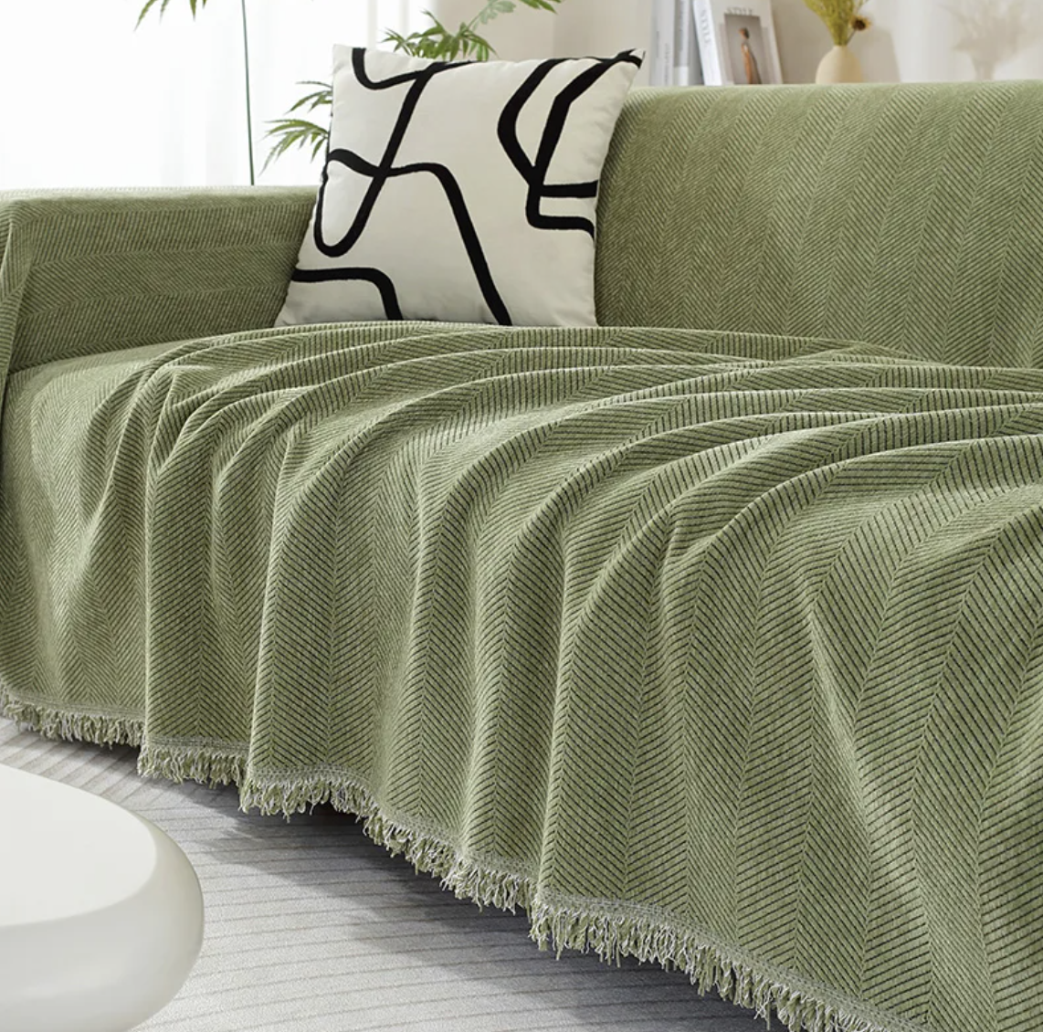Elegant Chenille Sofabetræk – Blød Følelse med Stilfulde Frynser Sofa Covers Tech Butik Grøn 130x180cm