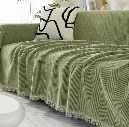 Elegant Chenille Sofabetræk – Blød Følelse med Stilfulde Frynser Sofa Covers Tech Butik Grøn 130x180cm