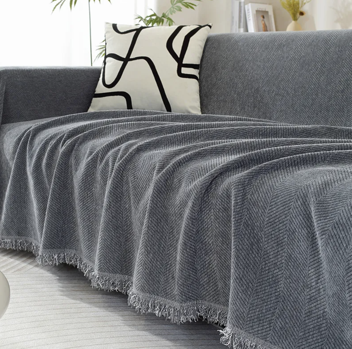 Elegant Chenille Sofabetræk – Blød Følelse med Stilfulde Frynser Sofa Covers Tech Butik Grå 130x180cm