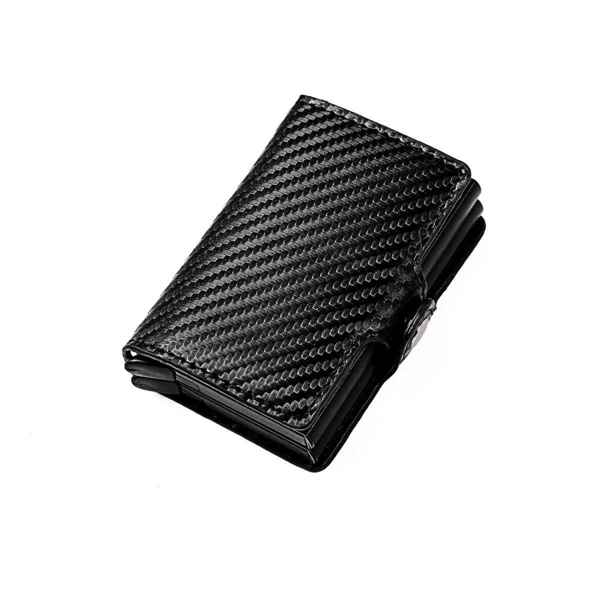 RFID-Blokerende Læderpung – Dobbelt Pop-up Aluminiums Kortholder-System Wallets Tech Butik Kulfiber sort Tegnebog