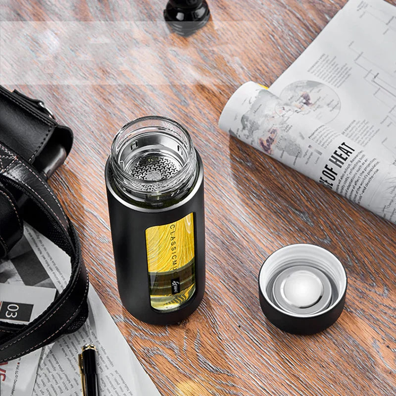 Dobbelvægget Glas Vandflaske med Låg – Isoleret Bærbar Tekop og Kaffekop kitchen accessory Tech Butik