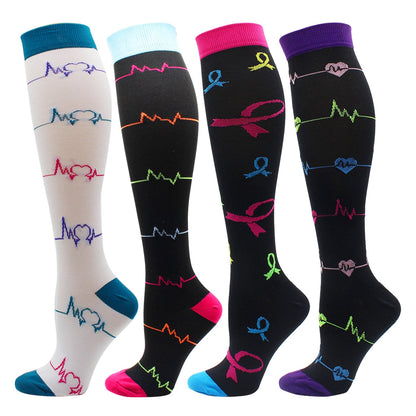Farverige Lange Kompressionssokker (4 par) – Støttende, Komfortable og Energigivende Sokker Socks Tech Butik Hvid/Sort S