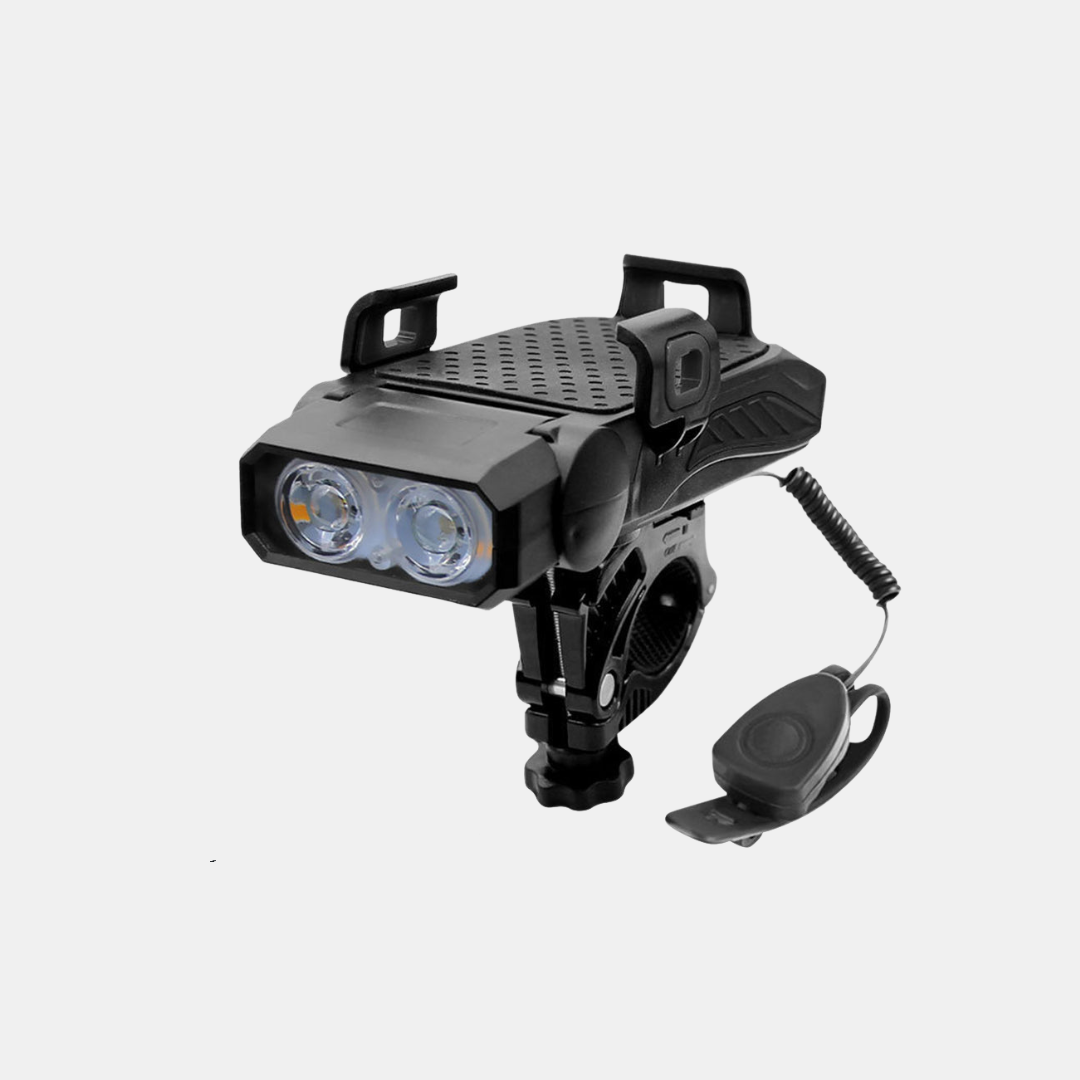 Smart 4-i-1 Mobiltelefonholder – Telefonholder, Cykellygte, Oplader & Elektrisk Klokke Mobiltelefontilbehør Tech Butik Asfalt sort